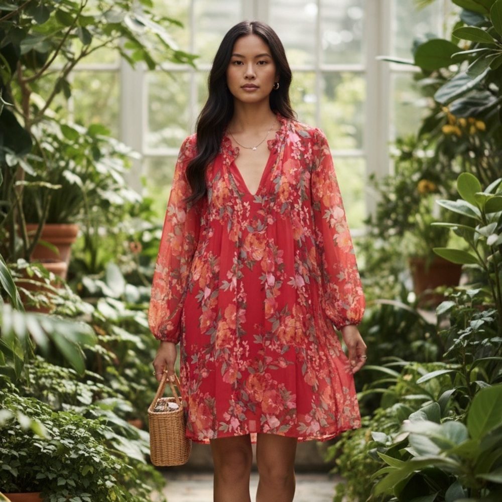 Elegant Floral Long Sleeve Dress